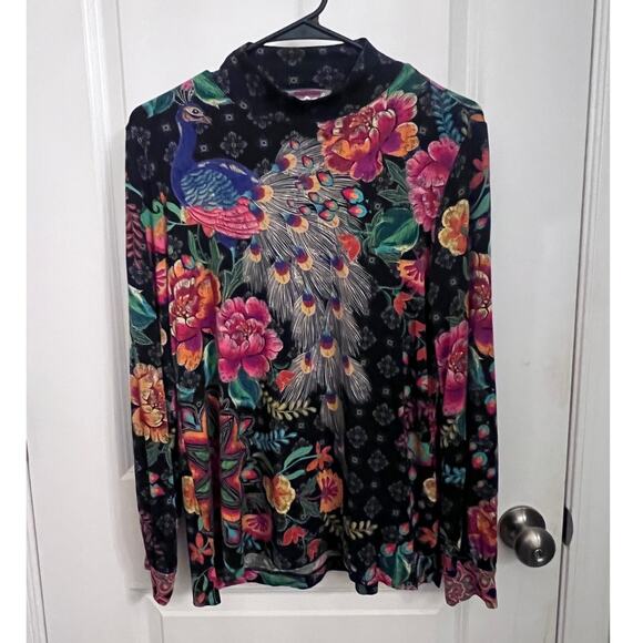 Johnny Was The Janie Favorite Puff Sleeve Mock Neck S top Darnahta Scarf Print - Picture 2 of 7